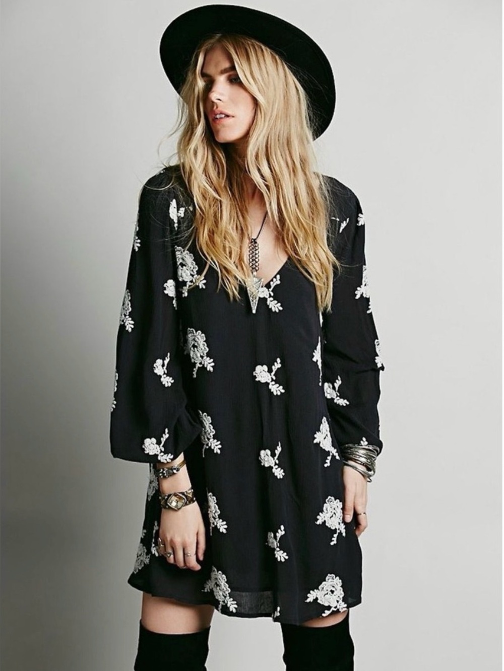 Free People Embroidered Mini Dress XS